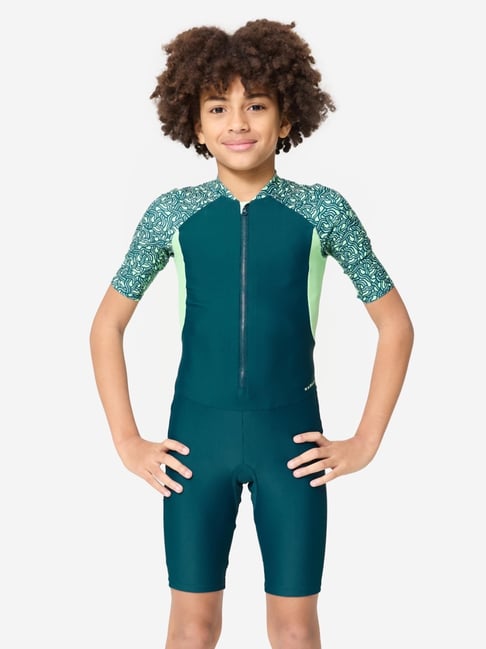 Nabaiji By Decathlon Boys Duck Blue & Green Suit - Short Sleeve Shorty