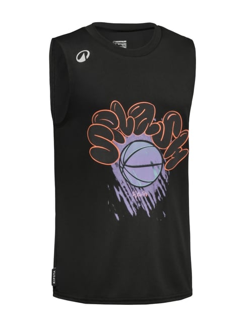 Kipsta By Decathlon Boys Black Sleeveless Basketball Jersey