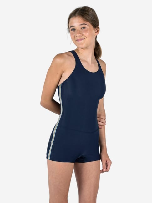 Nabaiji By Decathlon Girls Blue Swimming 1-Piece Shorty Swimsuit