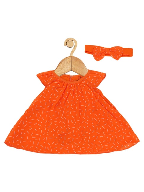 Creative Kid'S Girls Orange Regular Fit Printed Dress