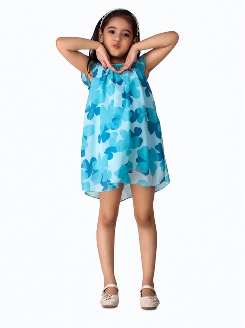 Creative Kid'S Girls Light/Sky Blue Regular Fit Printed Dress