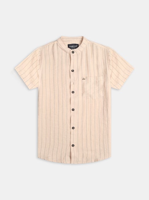Charchit Boys Peach Comfort Fit Striped Shirt-picture-31