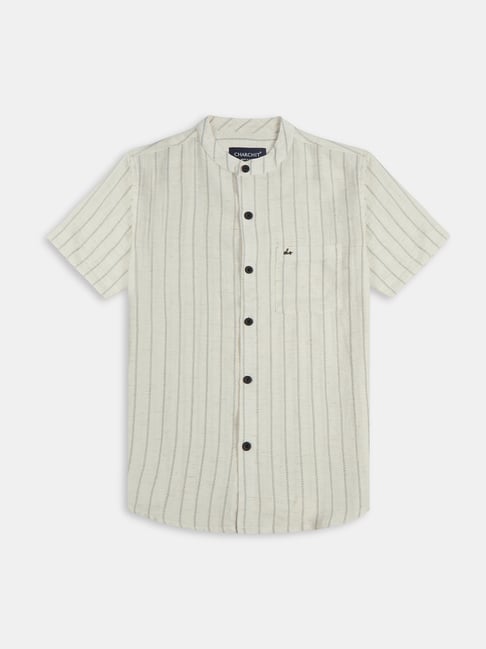 Charchit Boys White Comfort Fit Striped Shirt-picture-24