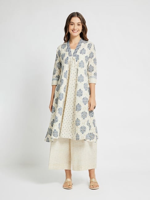Span White Cotton Printed Three-Quarter Sleeves Kurta-picture-37