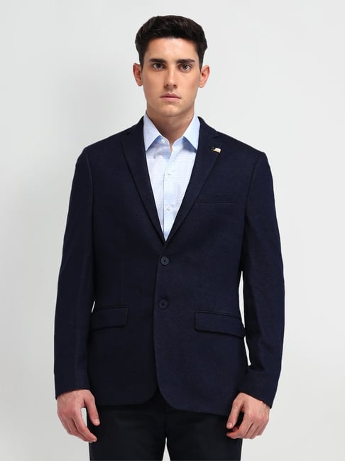 Arrow Navy Slim Fit Texture Blazer
