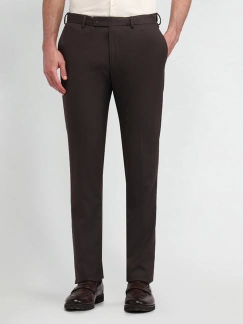 Arrow Brown Slim Fit Self Pattern Trousers-picture-23