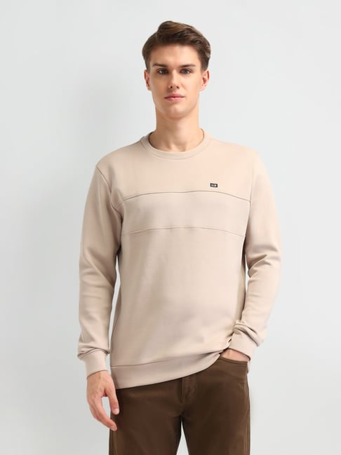 Arrow Sport Beige Cotton Regular Fit Colour Block Sweatshirt-picture-22