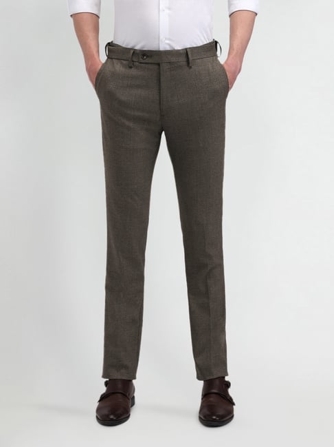Arrow Brown Slim Fit Self Pattern Trousers-picture-16