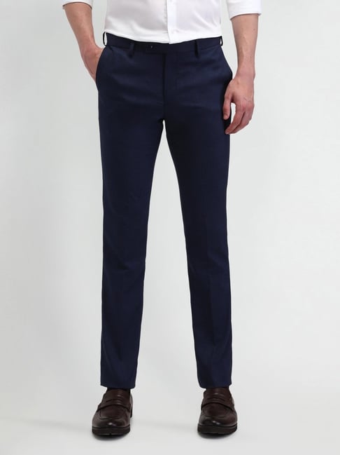 Arrow Navy Slim Fit Self Pattern Trousers-picture-38