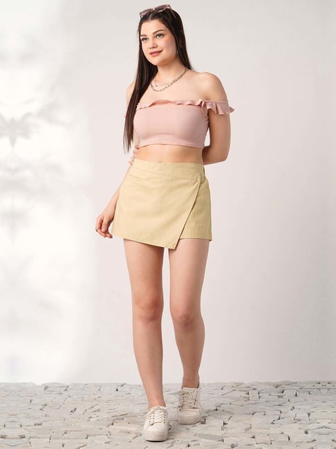Globus Women Light Khaki Mid-Rise Front Pocket Detail Mini Skort-picture-28