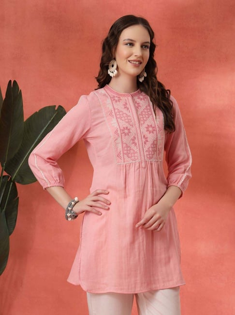 Nayam By Lakshita Pink Cotton A-Line Embroidered Kurti-picture-42