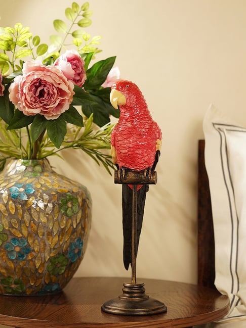 Pure Home and Living Coral Polyresin Exotic Parrot with Stand-picture-35