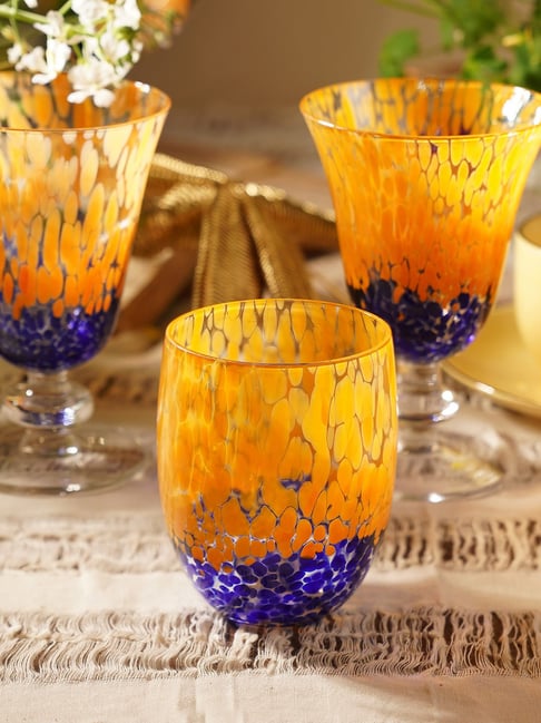Pure Home and Living Orange & Blue Speckled Drinking Glasses - Set of 2