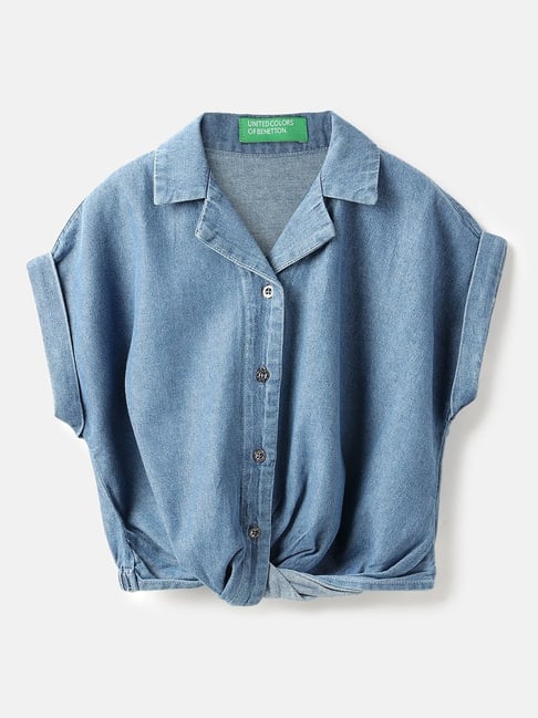 United Colors of Benetton Girls Blue Cotton Solid Top-picture-29