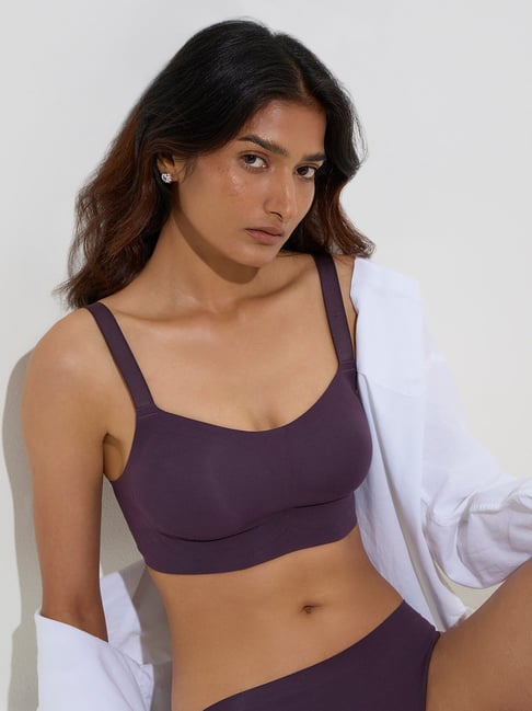 Wunderlove by Westside Plum Invisible Padded Cotton-Blend Bra-picture-23