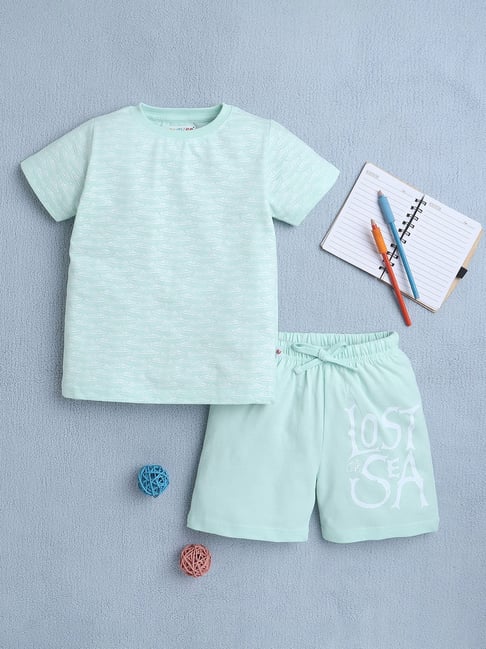 Bumzee Boys Pista Green Half Sleeves T-Shirt & Short Set-picture-15