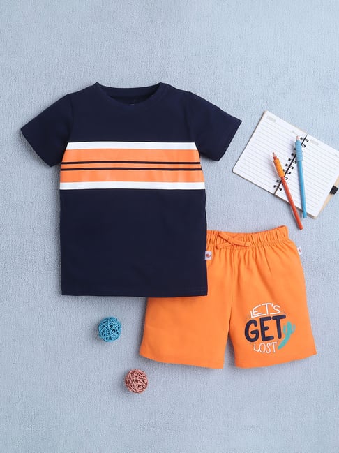 Bumzee Boys Navy & Orange Half Sleeves T-Shirt & Short Set