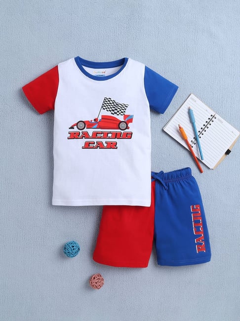 Bumzee Boys White & Royal Blue Half Sleeves T-Shirt & Short Set-picture-10