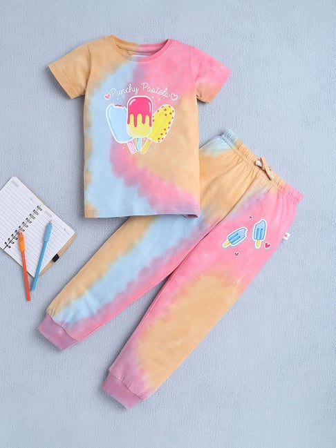 Bumzee Girls Multi Half Sleeves T-Shirt & Pyjama Set
