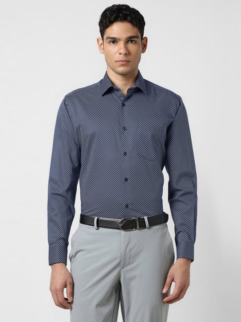 Van Heusen Navy Cotton Regular Fit Printed Shirt-picture-37