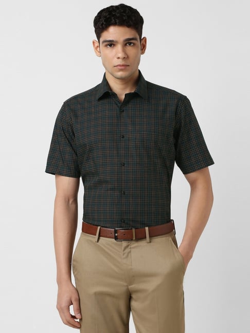 Van Heusen Green Cotton Regular Fit Checks Shirt-picture-45