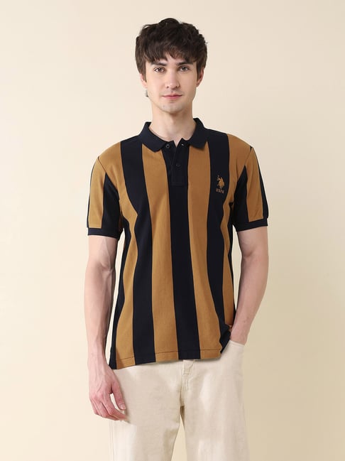 Polo Gold Cup Brown Stripes Polo T-Shirt