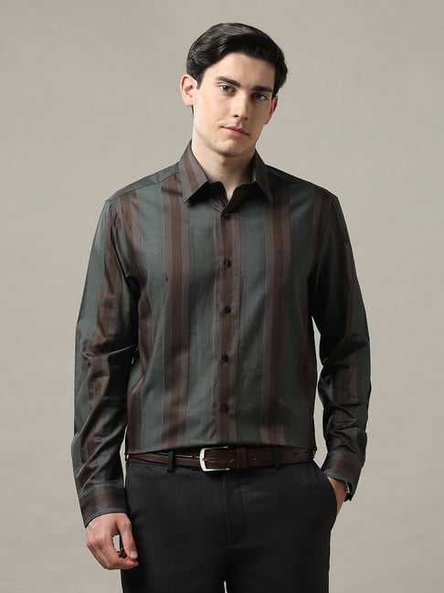 Arrow 1851 Brown Cotton Regular Fit Stripes Shirt-picture-37