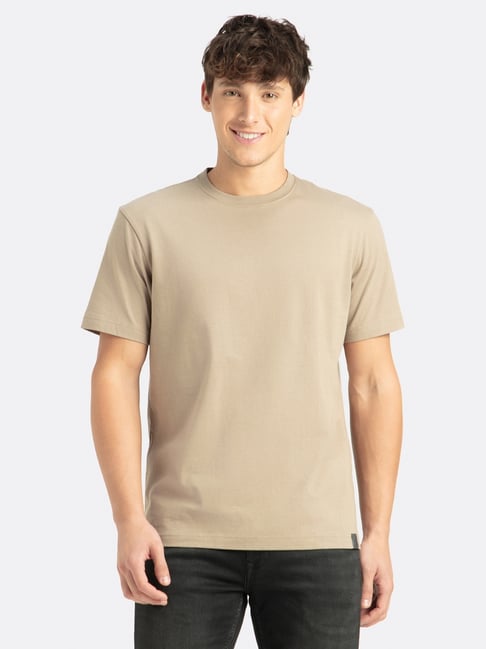 Jockey Athleisure Brown Cotton Regular Fit Solid T-Shirt