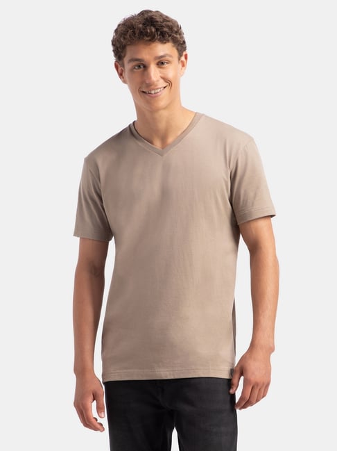 Jockey Athleisure Brown Cotton Regular Fit Solid T-Shirt-picture-27