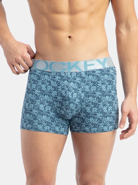 Jockey International Collection Blue Microfibre Regular Fit Print Trunks