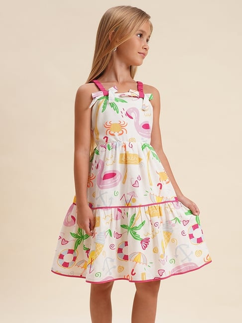 VERO MODA GIRL Cloud Dancer Cotton Print Dress