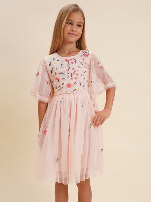VERO MODA GIRL Pink Lady Nylon Embroidery Dress