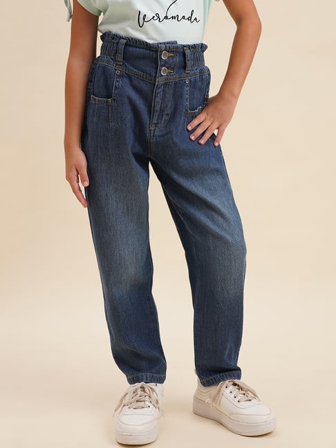 VERO MODA GIRL Light Blue Cotton Solid Jeans