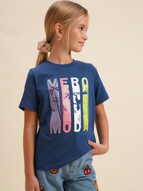 VERO MODA GIRL Sodalite Blue Cotton Graphic T-Shirt