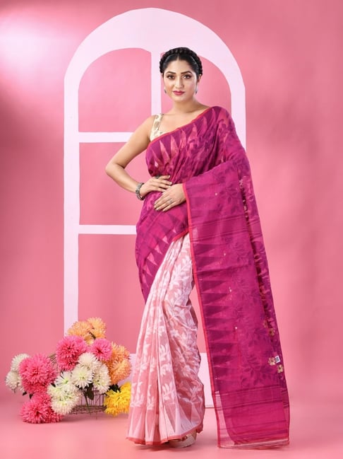 Desh Bidesh Purple Cotton Embroidered Saree-picture-13