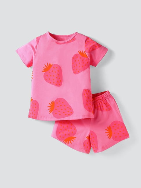 Nite Flite Kids Pink Cotton Printed Top and Shorts