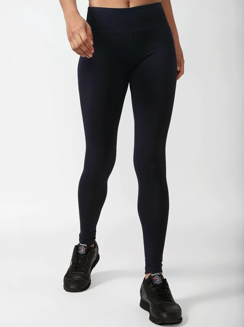 Reebok Navy Cotton Fitted Sports Leggings