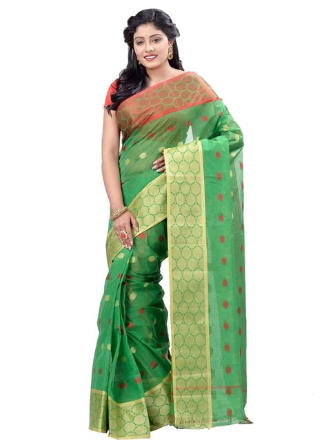 Desh Bidesh Green Cotton Zari Saree-picture-42