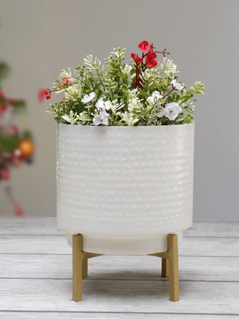 BEHOMA Home Collection White Metal Textured Indoor Planter-picture-33
