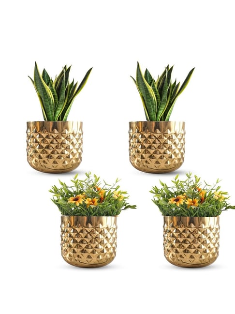 BEHOMA Home Collection Gold Metal Pineapple Textured Planter - Set of 4-picture-16