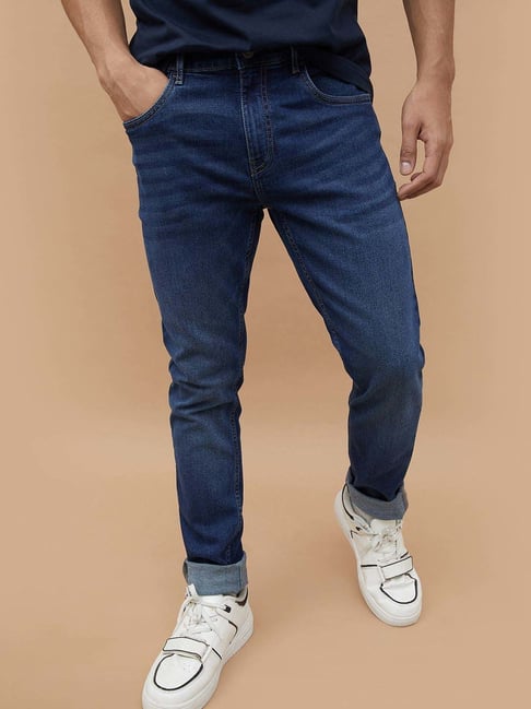 Fame Forever By Lifestyle Dark Blue Cotton Slim Fit Jeans-picture-27