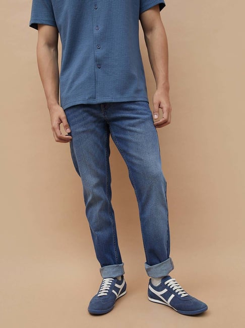 Fame Forever By Lifestyle Mid Blue Cotton Slim Fit Jeans-picture-34