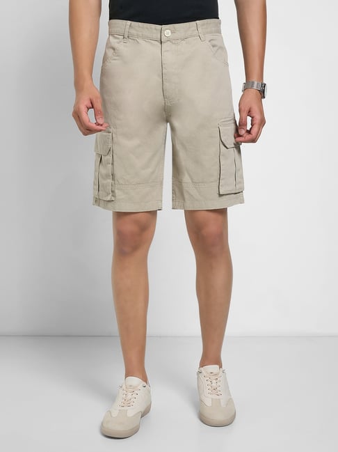 7 Alt By Pantaloons Beige Cotton Relaxed Fit Cargo Shorts-picture-28