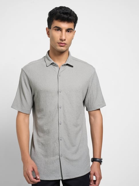 Peregrine By Pantaloons Grey Regular Fit Texture Shirt-picture-40
