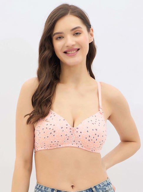 Clovia Peach Cotton Regular Fit Floral Print Bra-picture-40