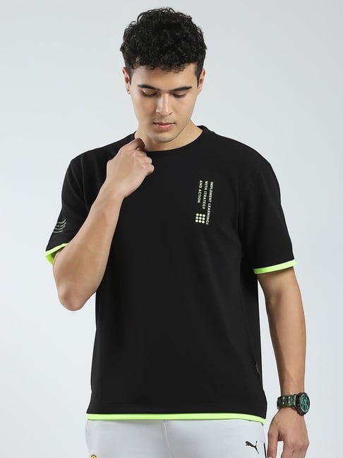 Rock.It Black Regular Fit Printed Sports T-Shirt