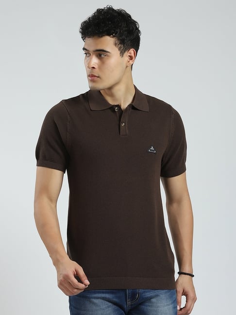 Rock.It Brown Cotton Smart Fit Texture Polo T-Shirt-picture-38