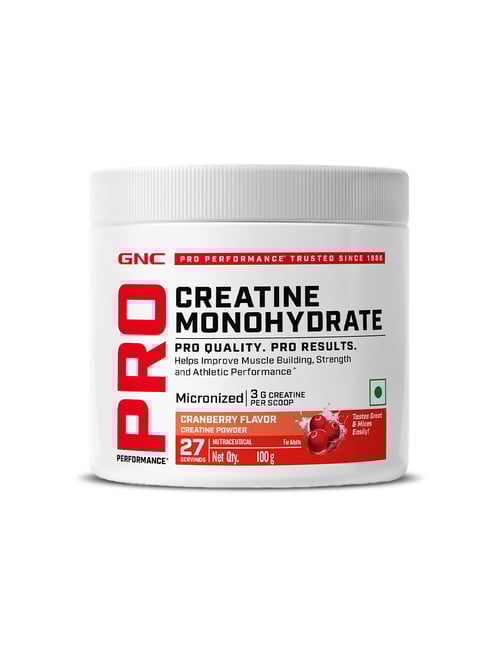 GNC PP Creatine Monohydrate | Micronized & Instantized | Formulated Cranberry Flavoured - 100 gm