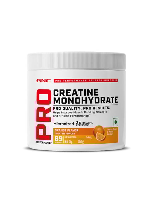 GNC PP Creatine Monohydrate | Micronized & Instantized | Formulated Orange Flavoured Powder - 250 gm