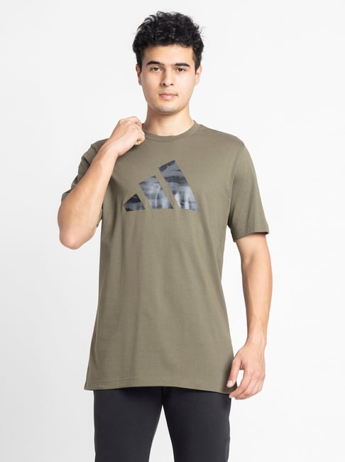 ADIDAS Men's Green M C CAMO LOGO T-Shirt